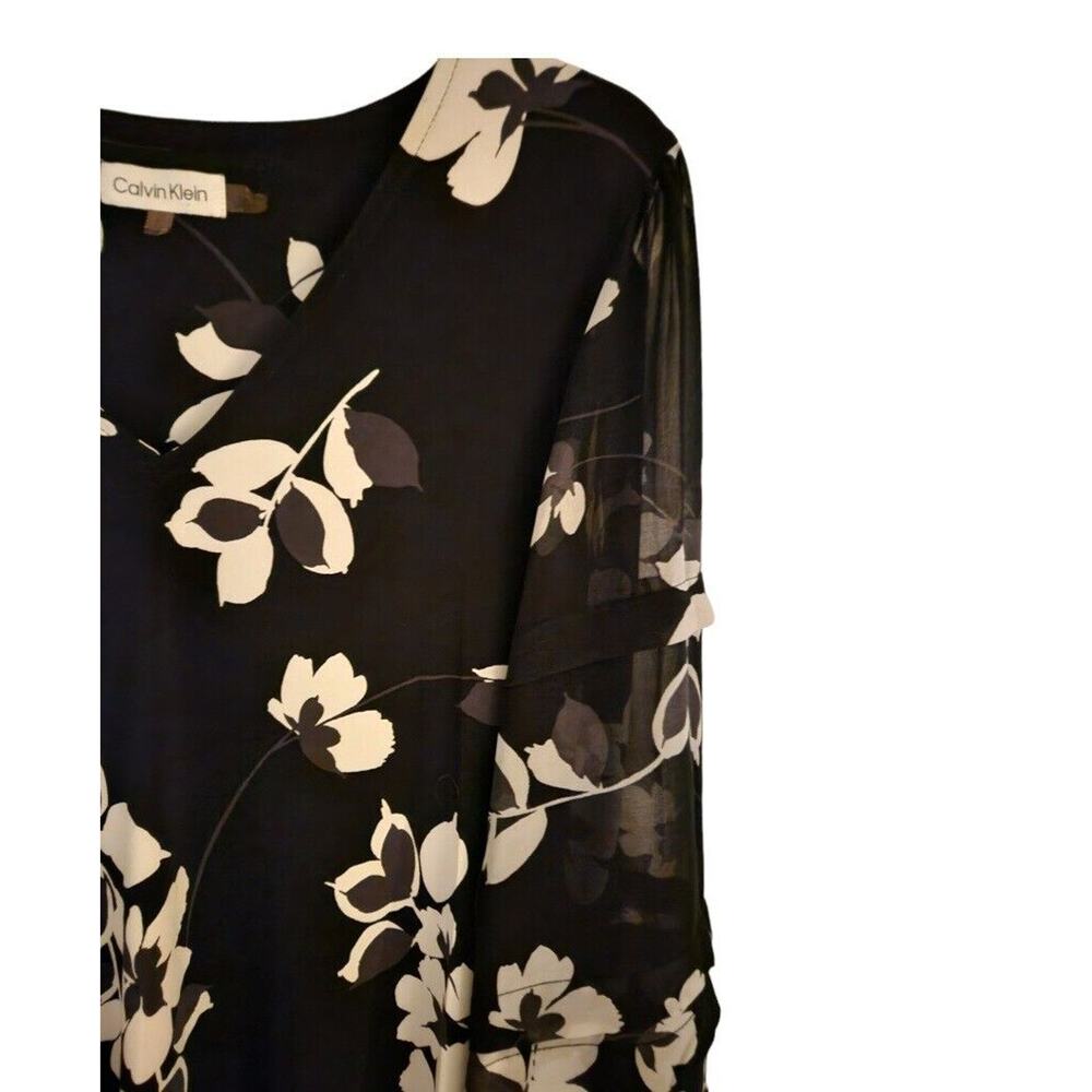 Calvin Klein Blouse Romantic Sheer Sleeve Dressy Floral V Neck Size Medium - Picture 4 of 12
